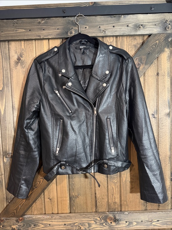 Brunette The Label Jackets & Blazers - Brunette The Label Black Faux Leather Moto Jacket with Silver Hardware